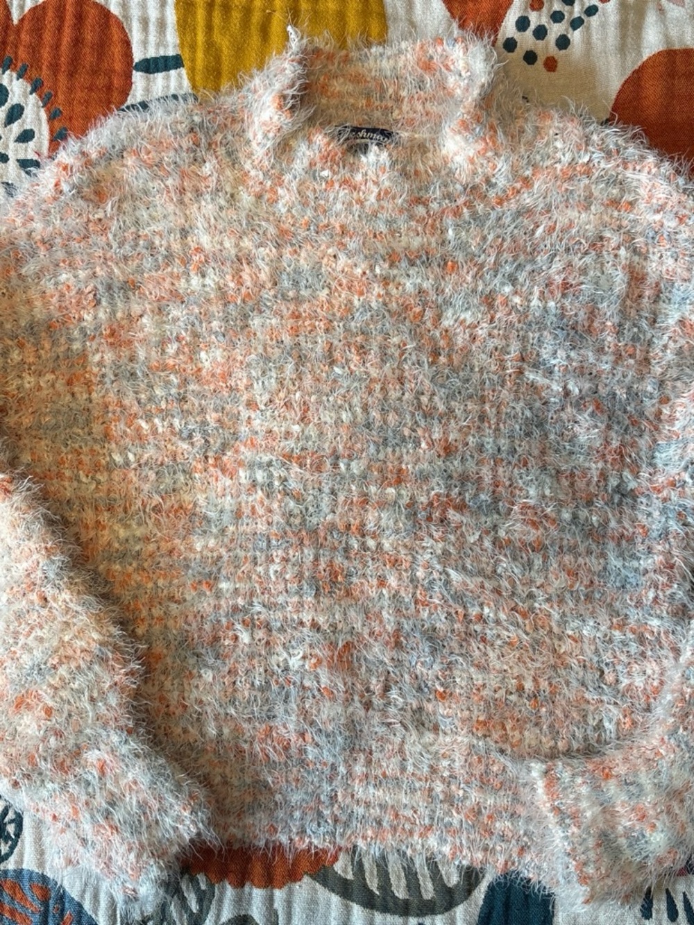 Freshman Fuzzy Turtleneck Sweater in Peach and Light Gray